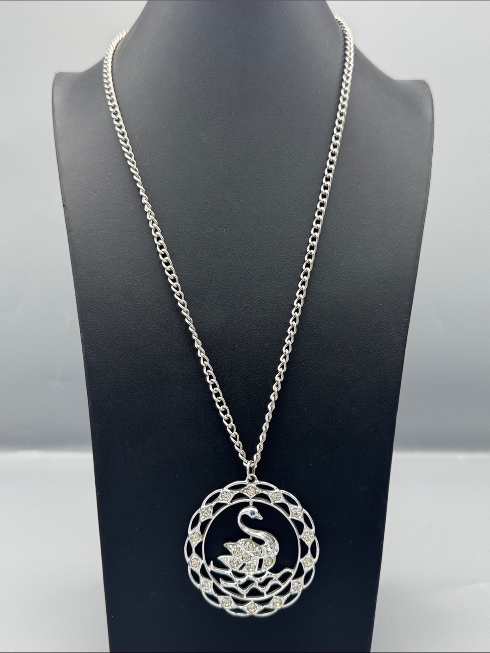 Sarah Coventry Vintage Swan Rhinestone Pendant Necklace